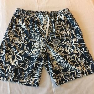 Gap Mens Large Navy Blue White Basic Swimming Shorts Trunks W Mesh Liner